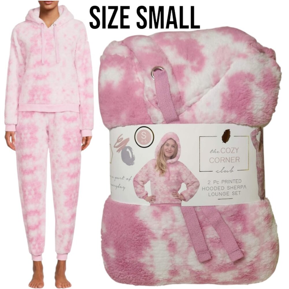 NEW Women's Pajama Gift Set PJs pajamas 2 Piece Hoodie hooded top Pants Pink Top - Picture 2 of 15